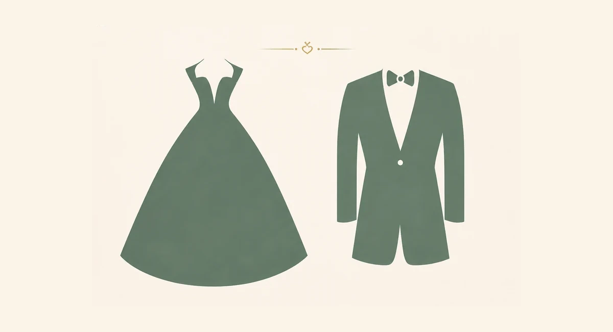 Referencia de vestimenta formal: vestido largo y traje con corbatín